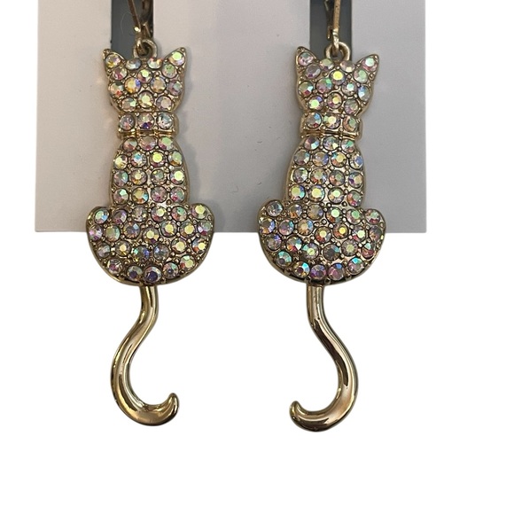 Bella Jack Crystal Cat Dangle Earrings - Golden Sparkle - Picture 4 of 8